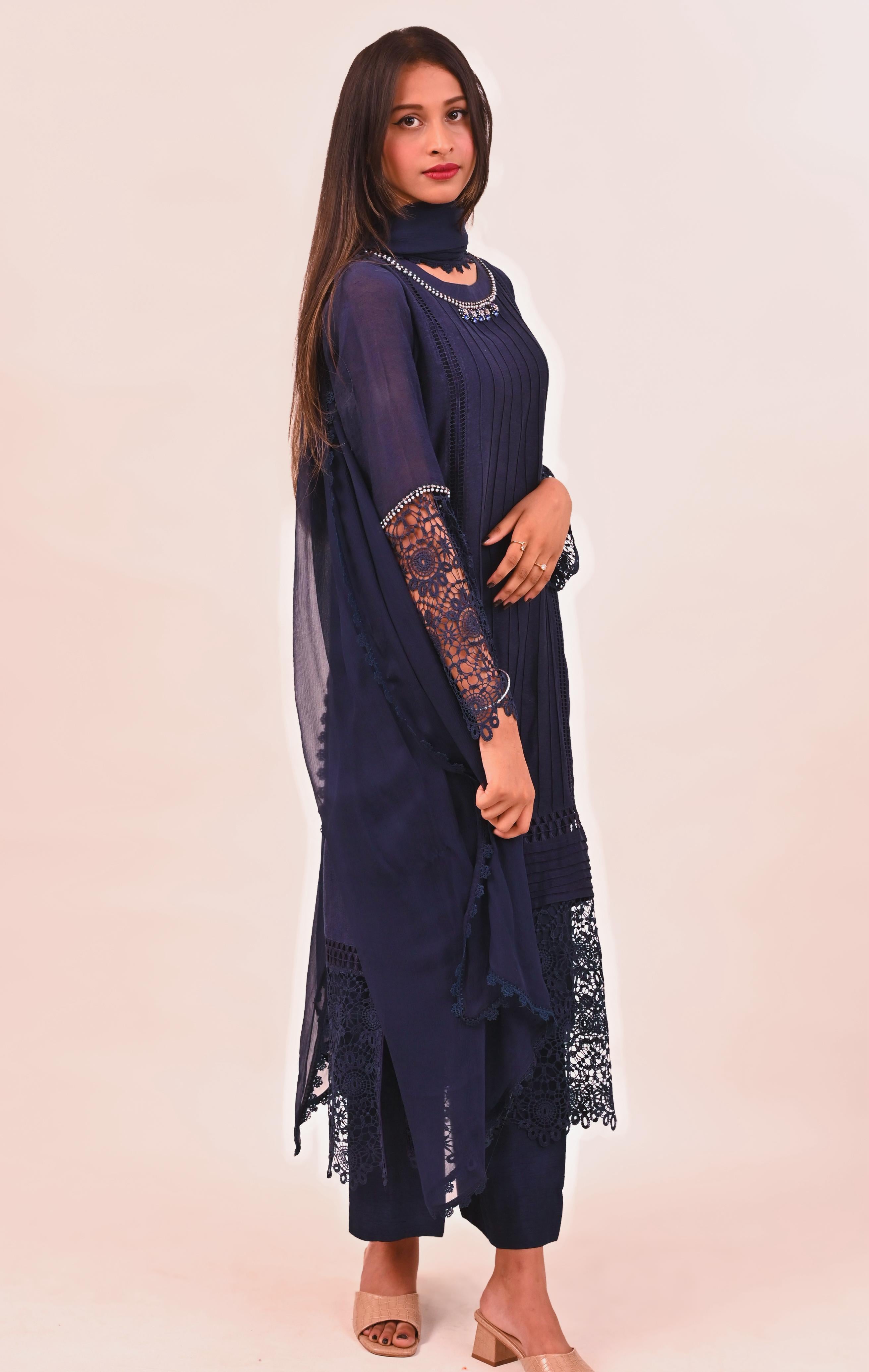 Midnight Lace Elegance Kurta Set