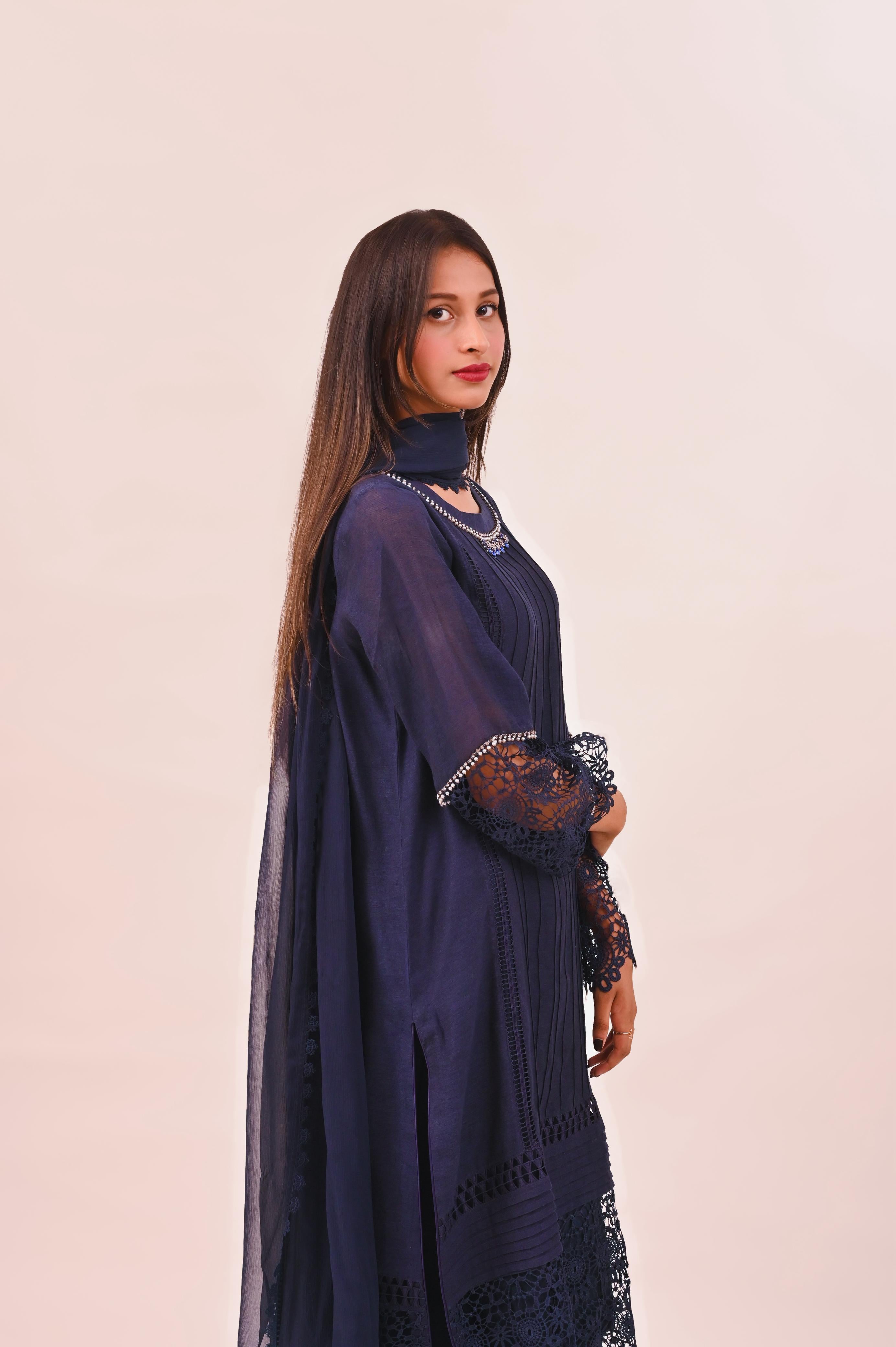 Midnight Lace Elegance Kurta Set