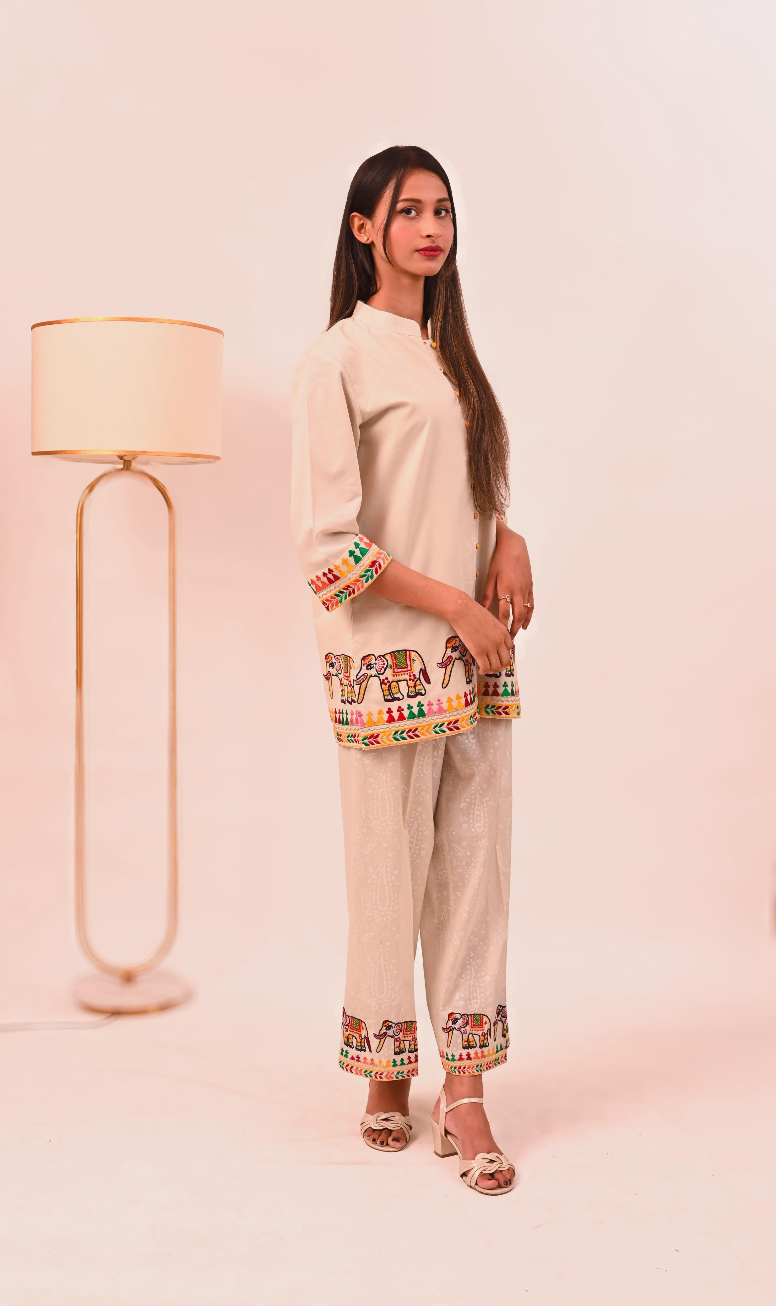 Ivory Elephant Parade Kurta Set