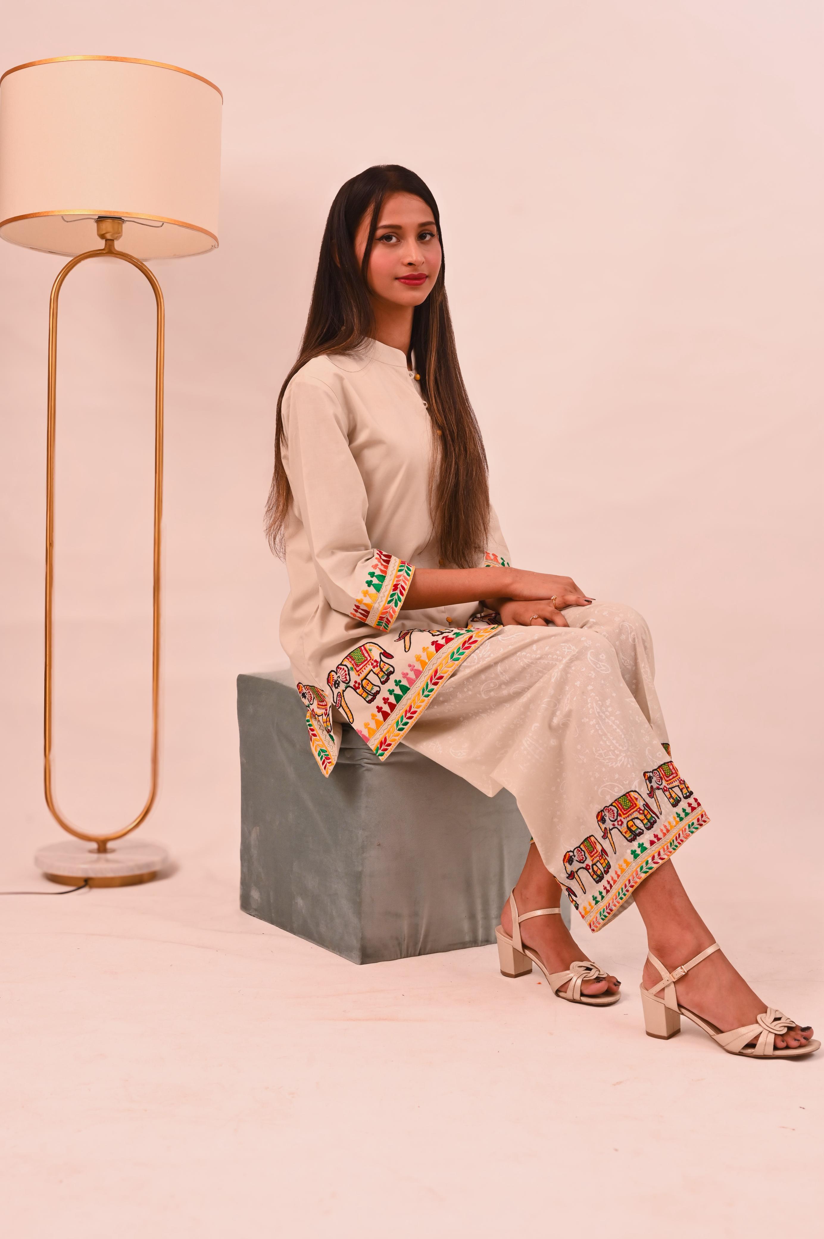 Ivory Elephant Parade Kurta Set
