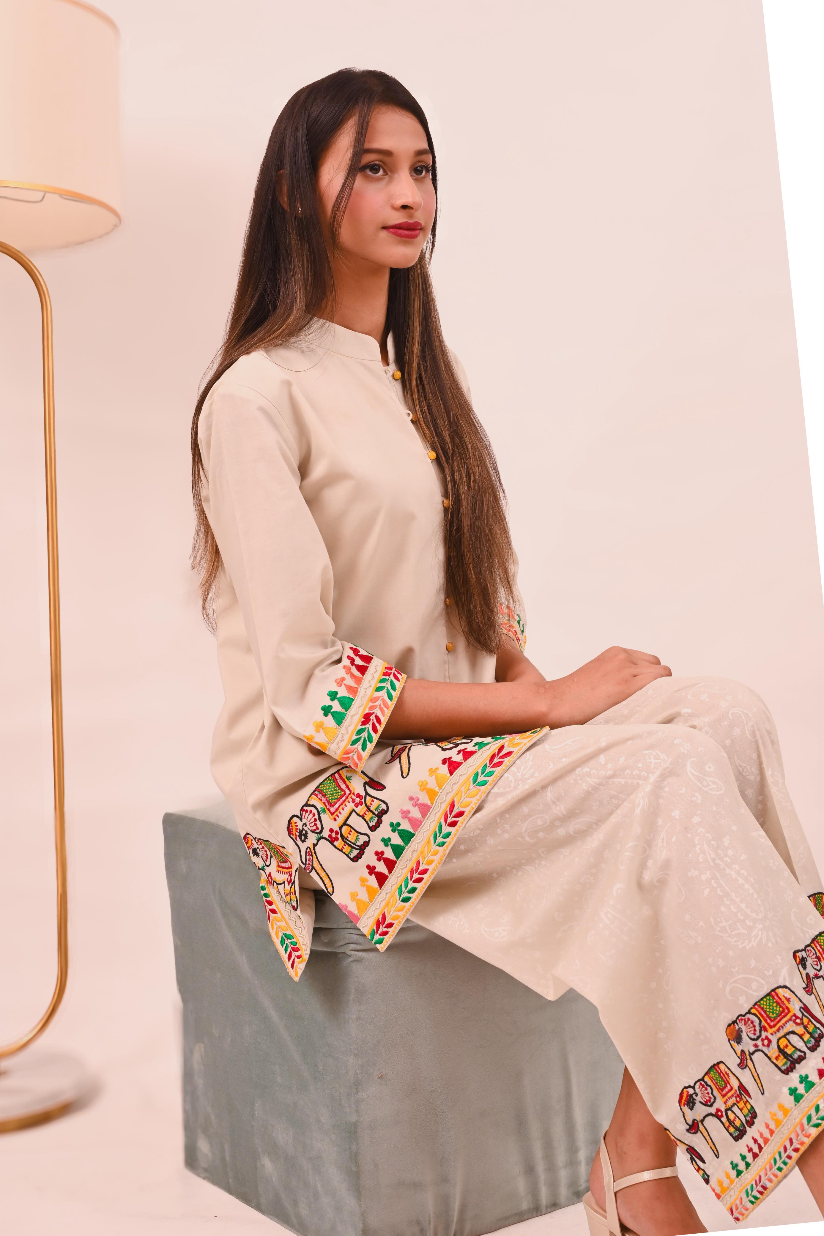 Ivory Elephant Parade Kurta Set