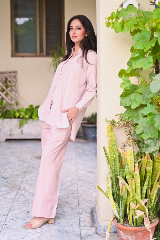 Blush Pink Linen Loungewear Set