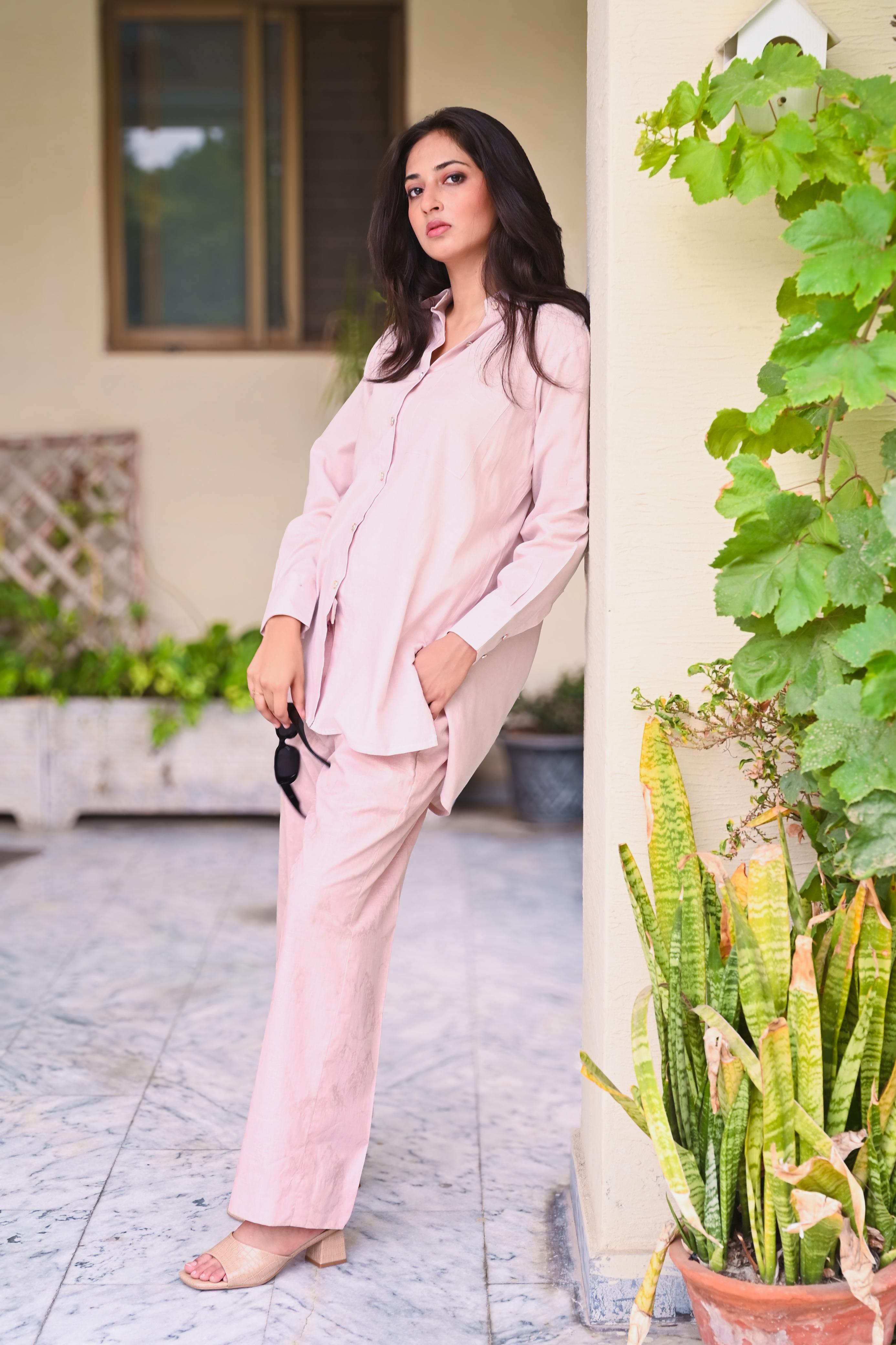 Blush Pink Linen Loungewear Set