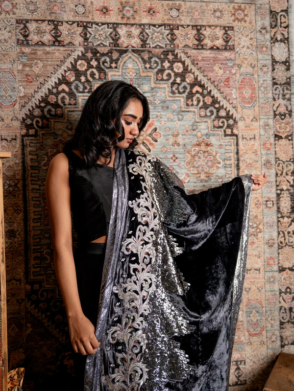 Affiyas Luxury Velvet Embroidered Shawl