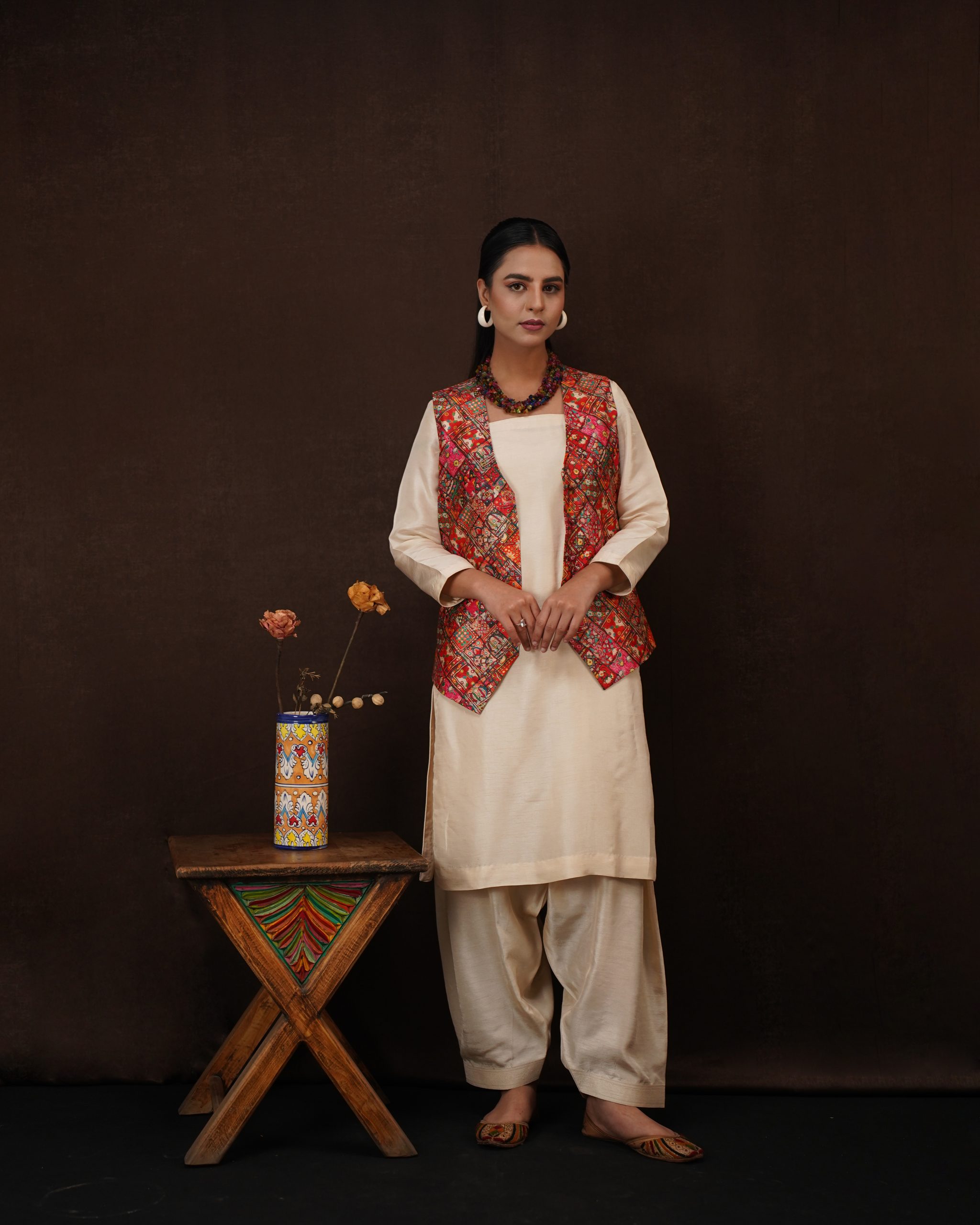 Pure Raw Silk Printed Jacket