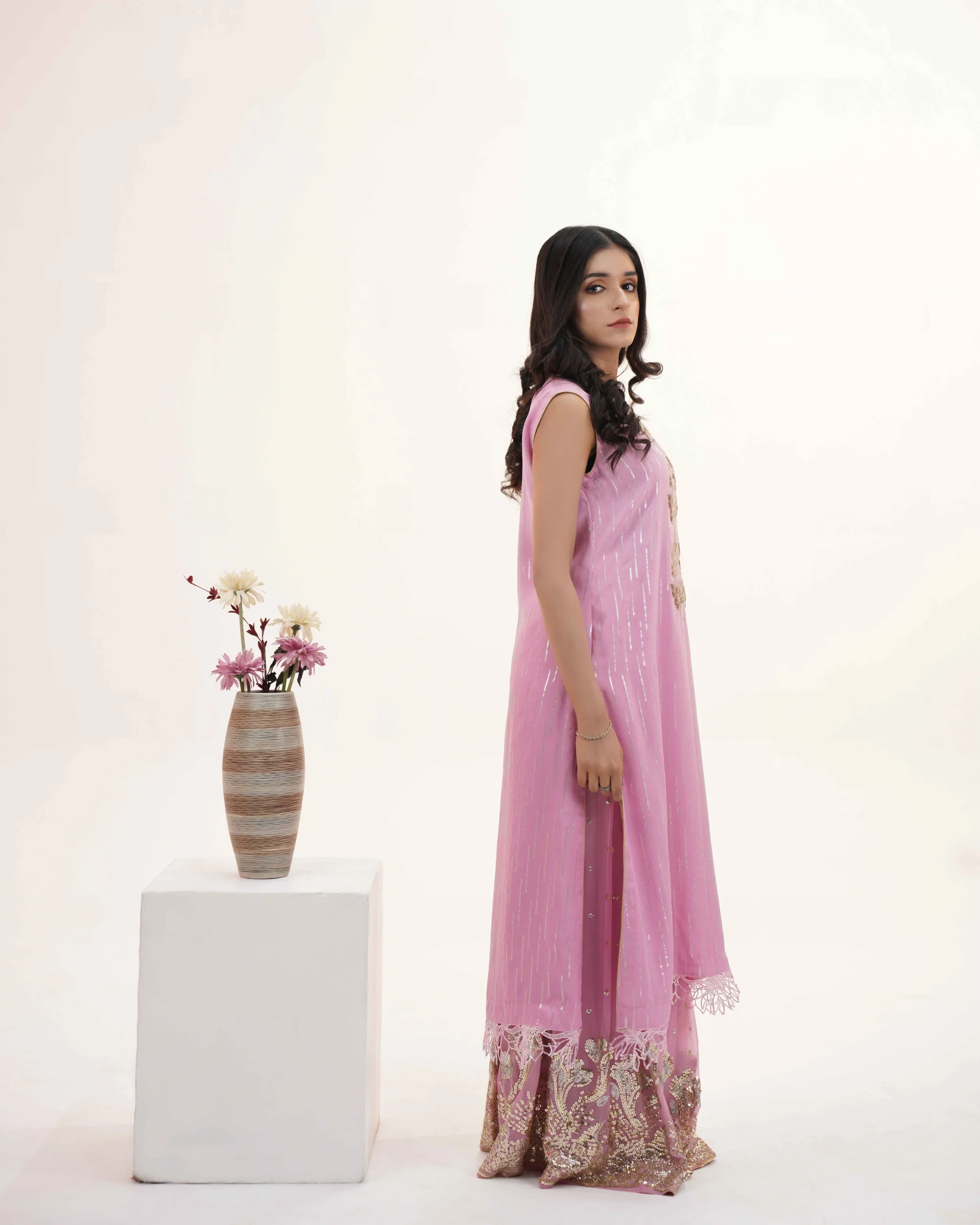 Lila – Pink Kurta with Sequin Border Hem
