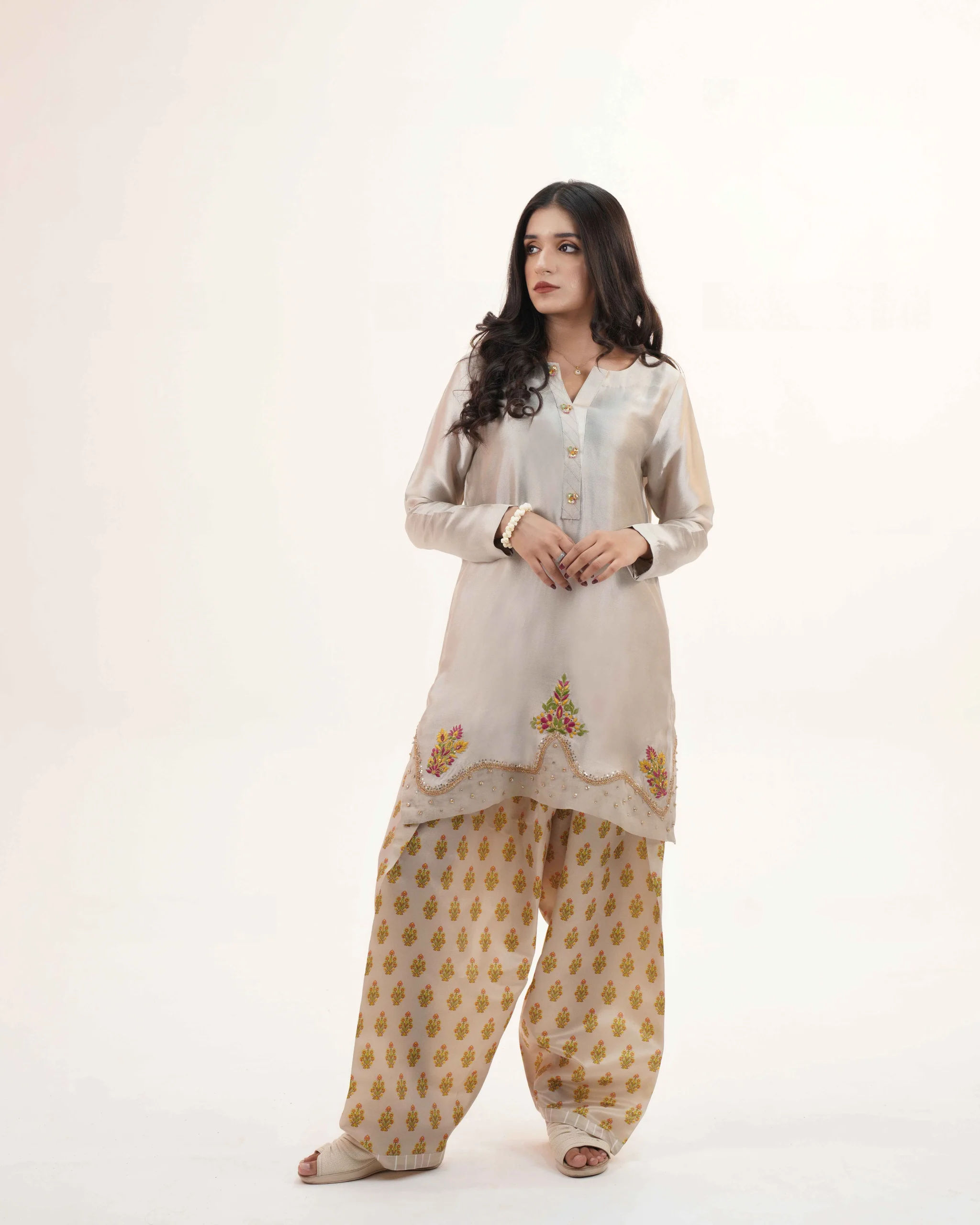 Grey Kurta with Printed Salwar