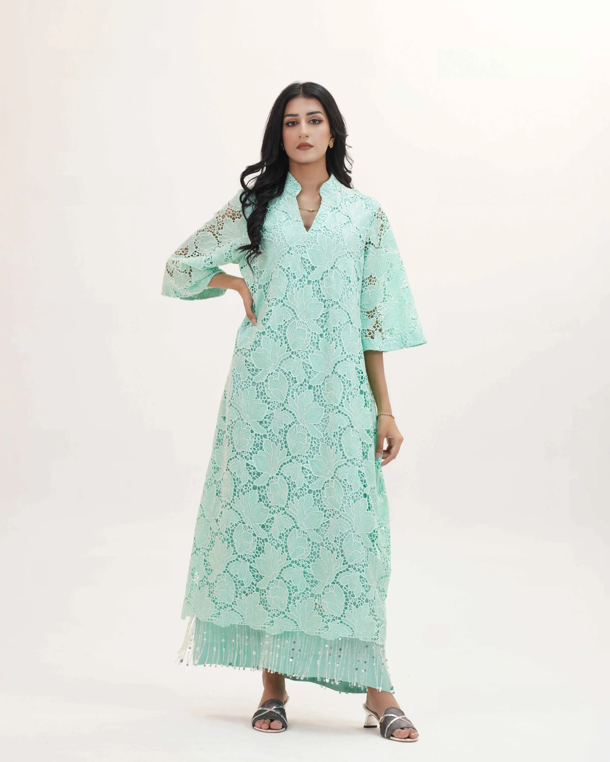 Mint Sorbet Floral Lace Kaftan