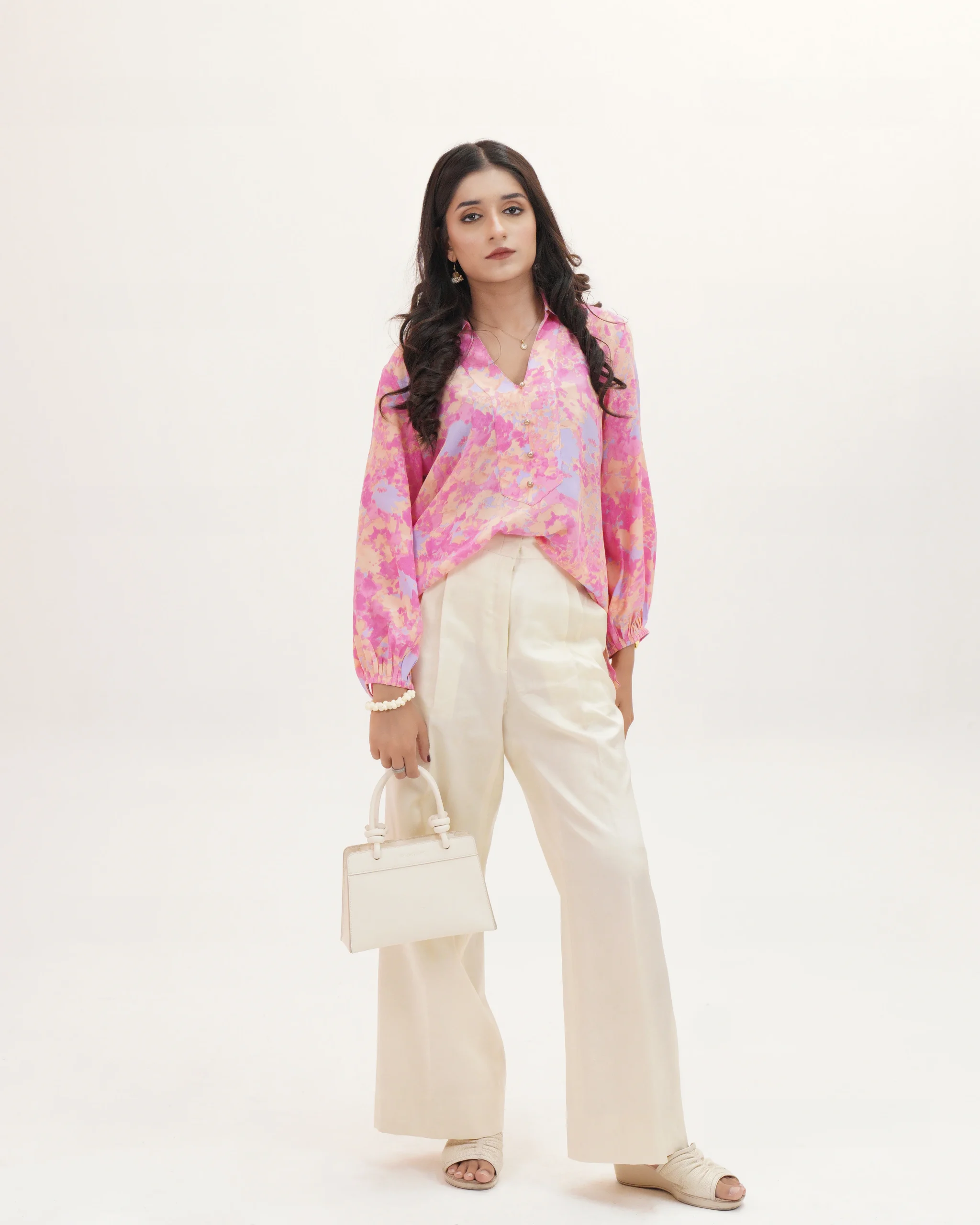 Blush Bloom Abstract Print Top